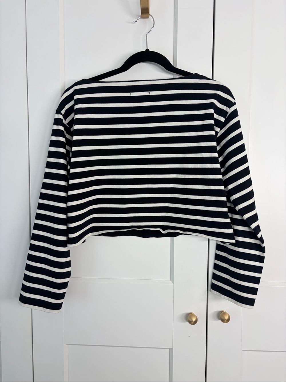 J. Crew Black and White Striped Cropped Fit Long Sleeve Boatneck Top | S - Picture 3 of 3